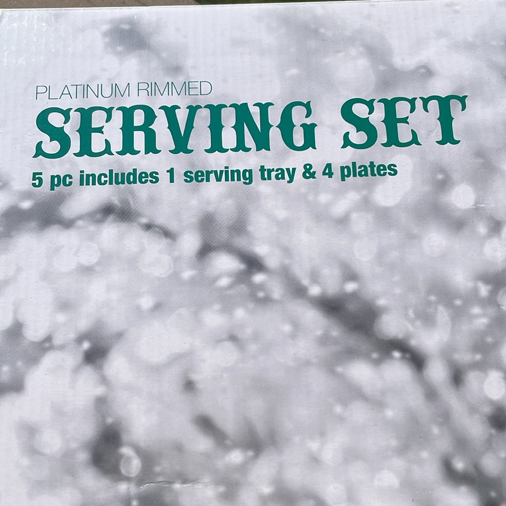 ULTA Platinum Rimmed Serving Set 5 pc includes 1 serving tray and 4 plates NEW - Picture 6 of 11